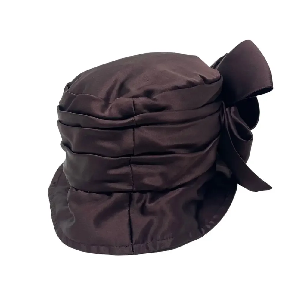 NWT Vintage KOKIN New York Cloche Bucket Hat - Brown Satin - Dramatic Bow 1920s